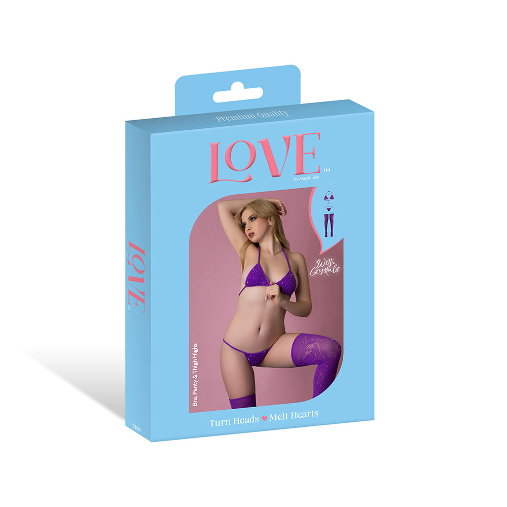 Magic Silk Seamless Bra, Panty & Thigh Highs - Violet (O/S)